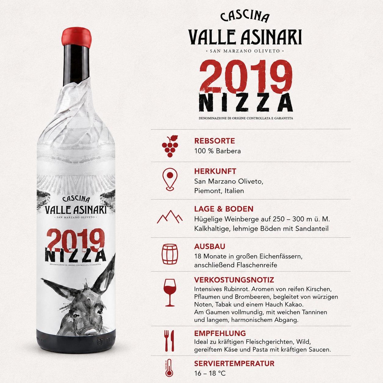 Red Wine Cascina Valle Asinari Nizza DOCG 2019 - 750ml