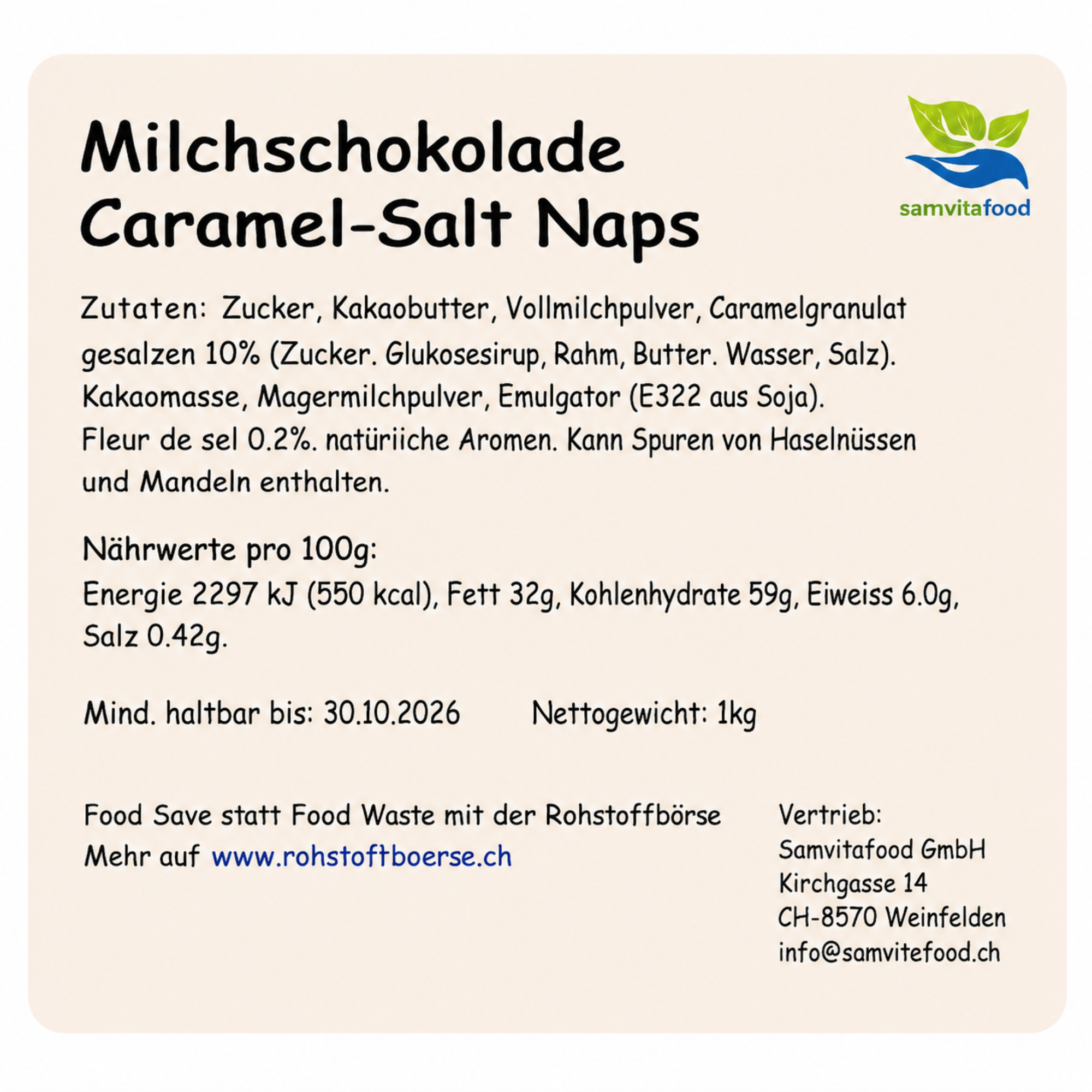 Milchschokolade Caramel-Salz Naps 1kg