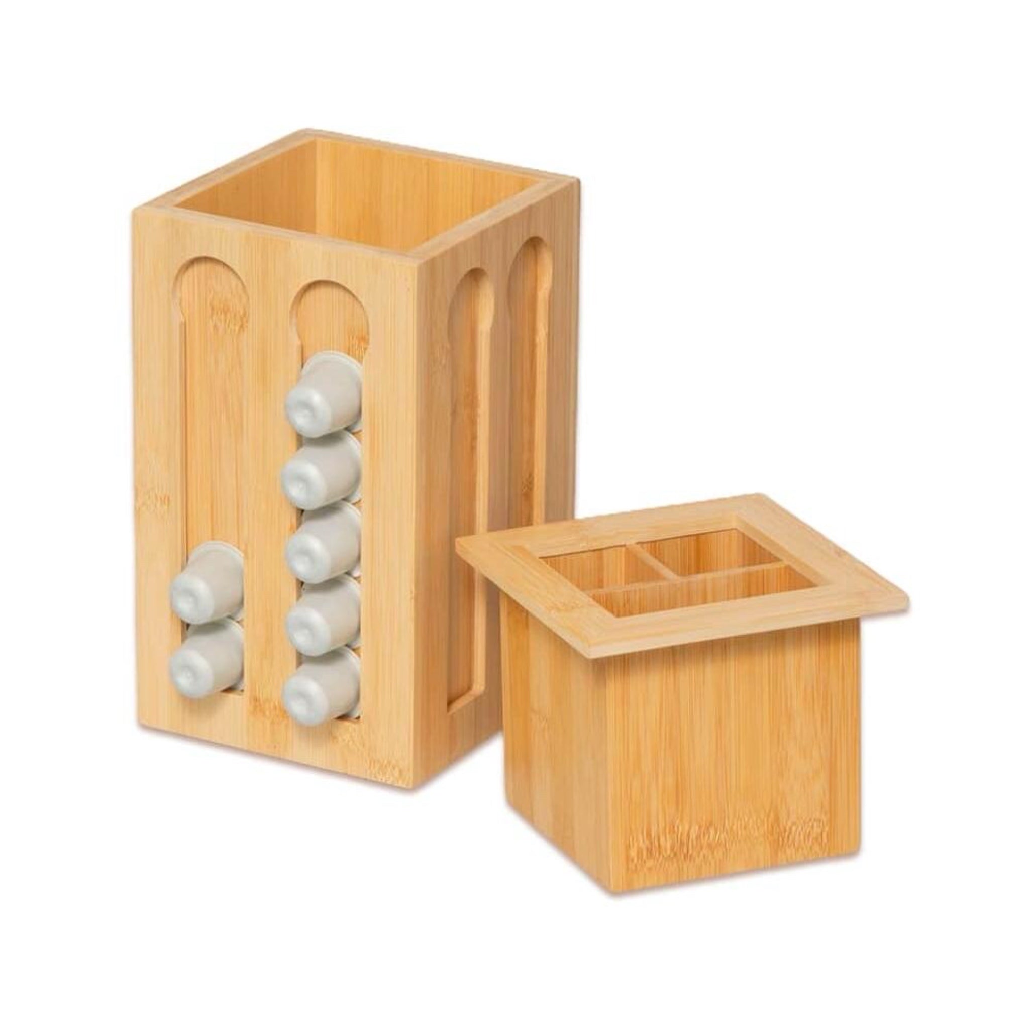 Spender für Kaffeekapseln aus Bambus