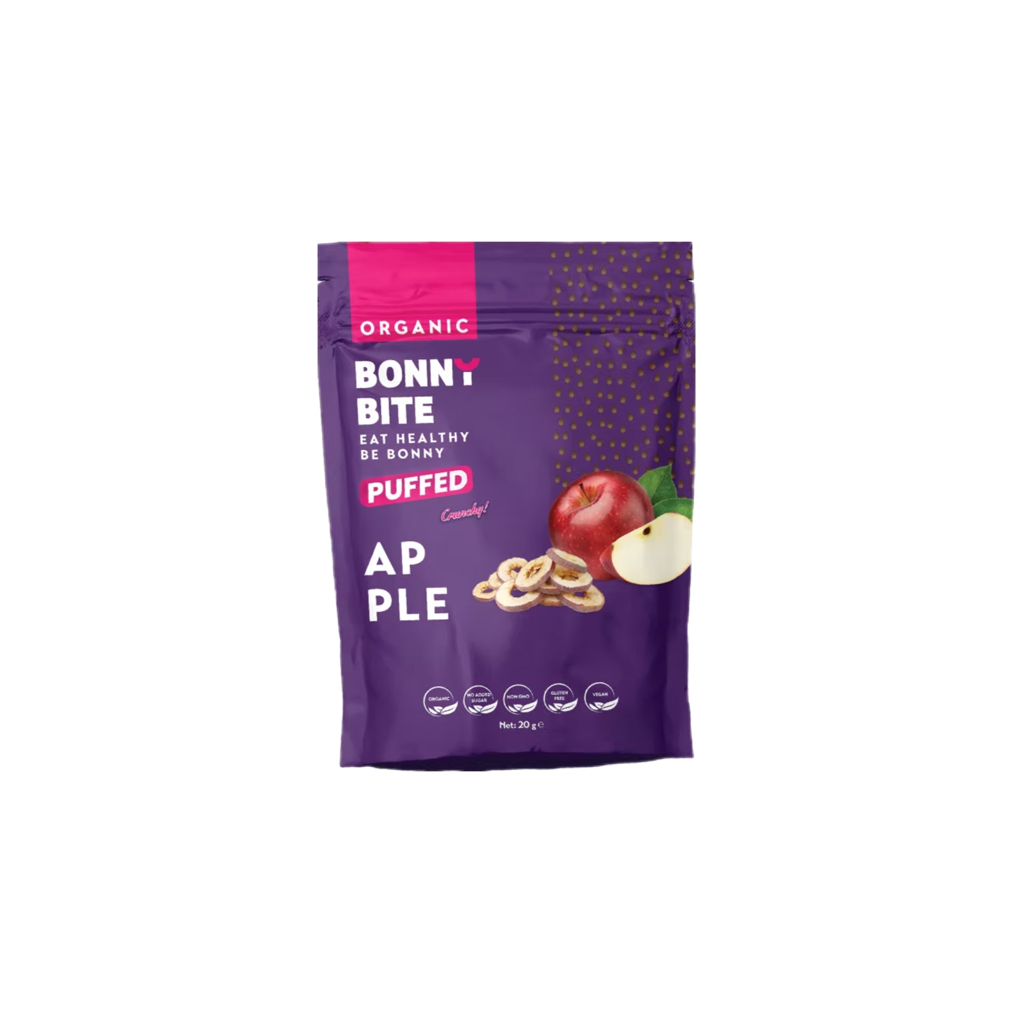 Dried &amp; puffed organic apple rings 20g