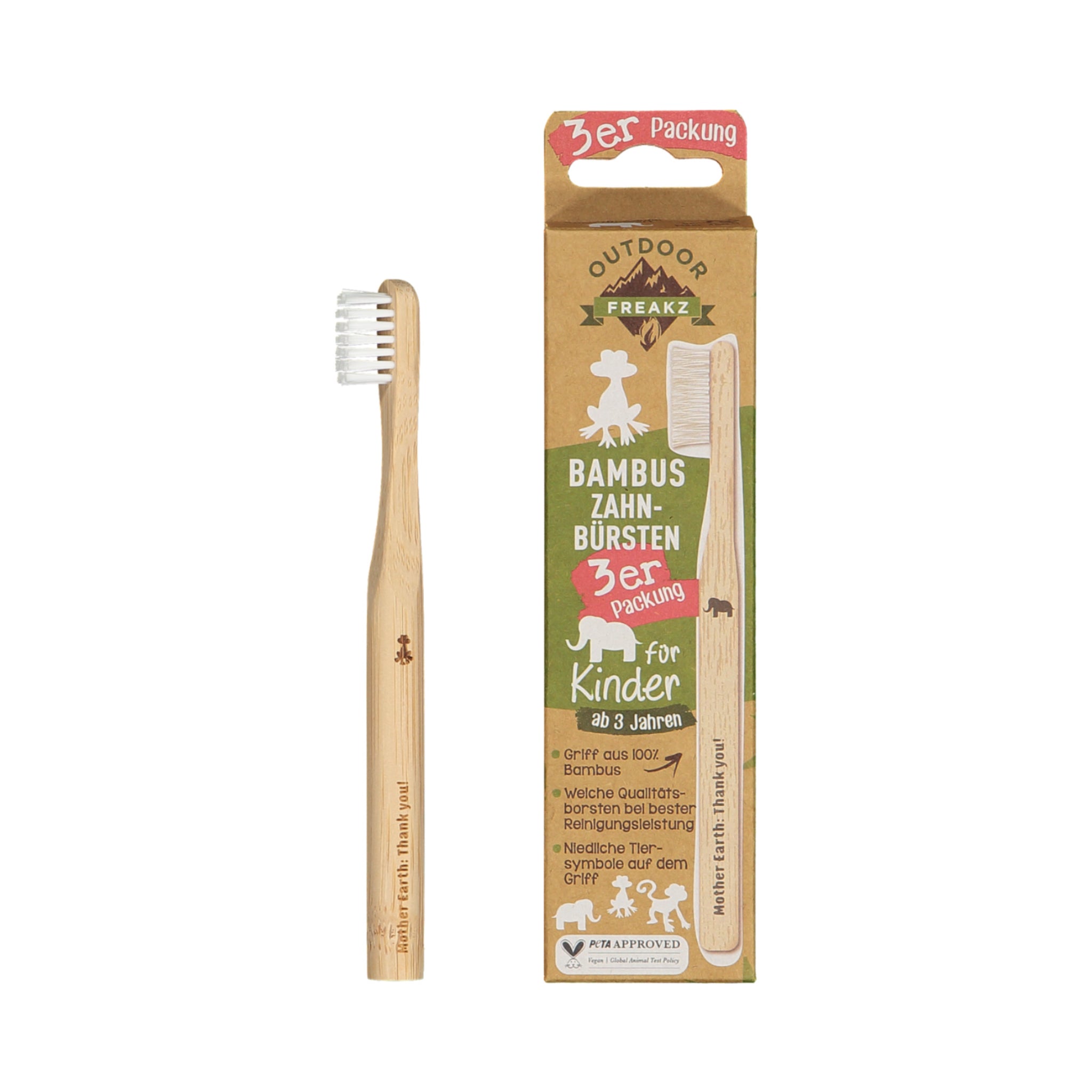 Lot de 3 brosses à dents en bambou pour enfants