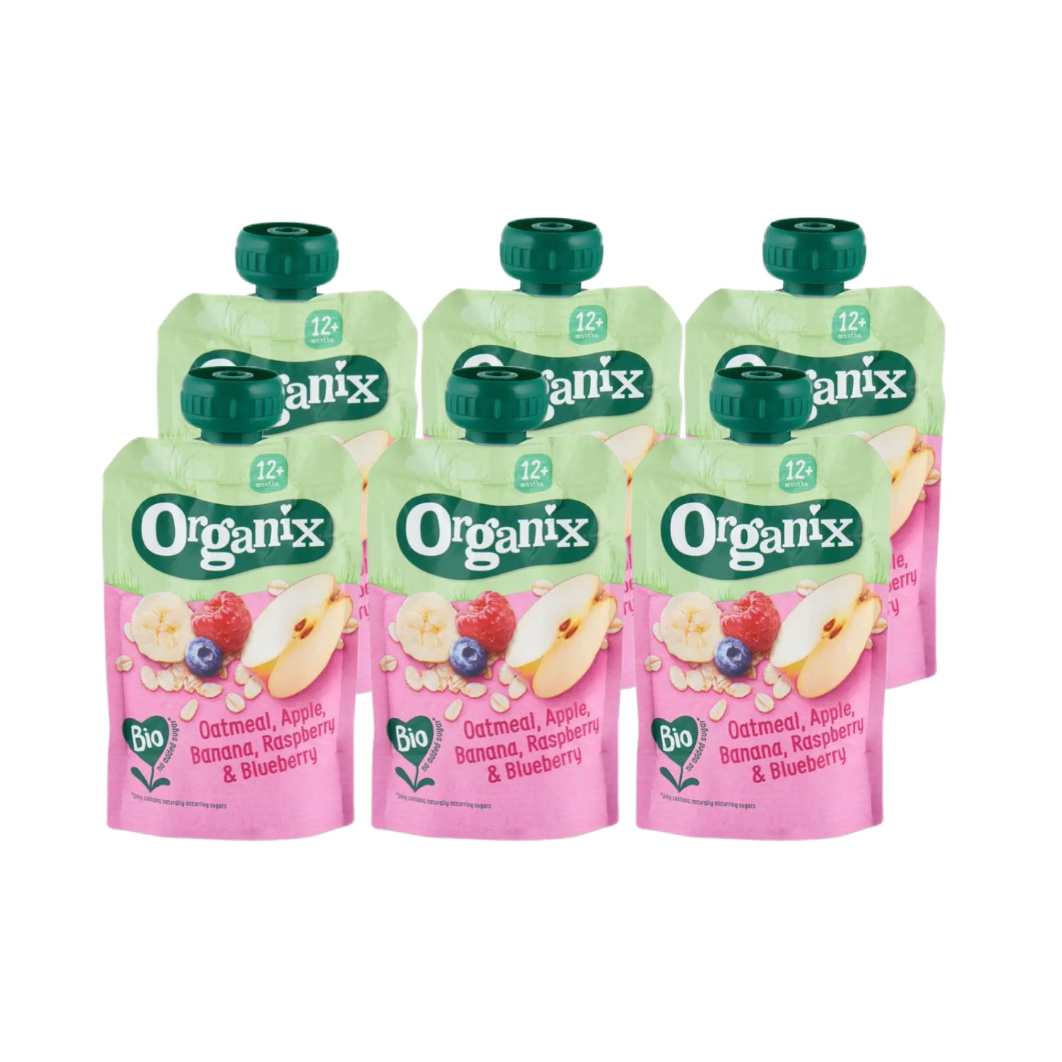 Pomme, banane, framboise, myrtille et flocons d'avoine bio 6 x 100 g