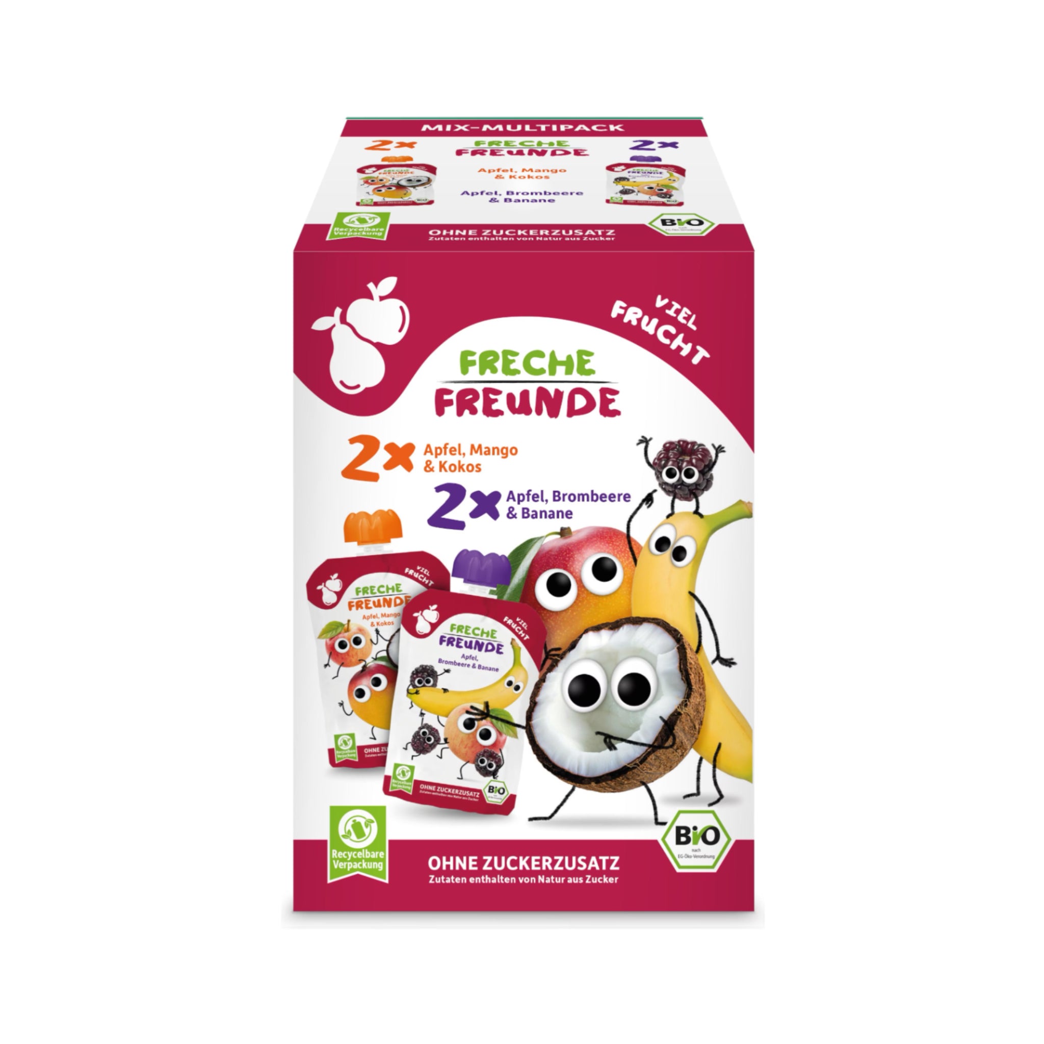 Sachets compressibles avec beaucoup de mélange de fruits, pack de 4 bio - 400 g