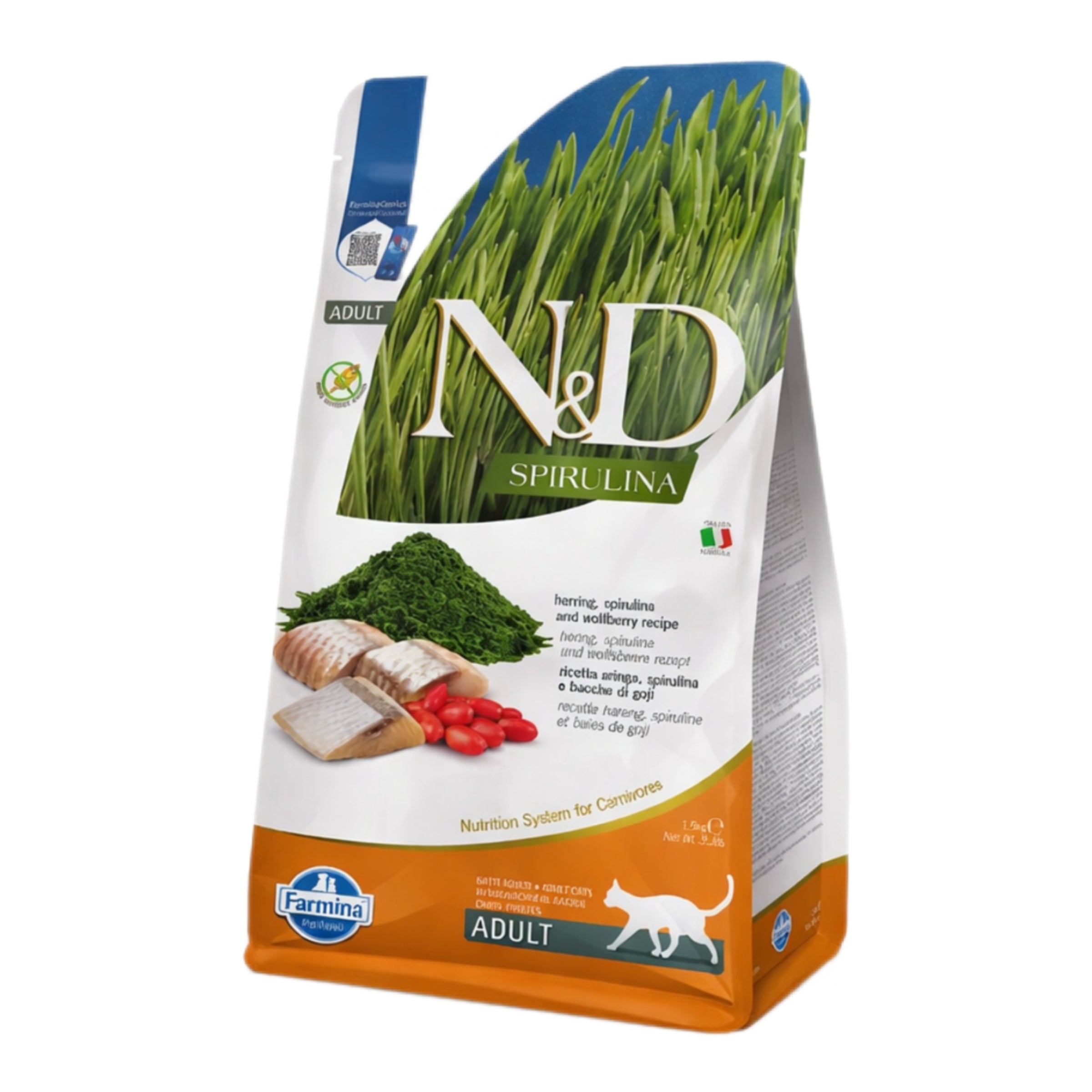 Aliment pour chat au hareng, à la spiruline et aux baies de goji 1,5 kg 