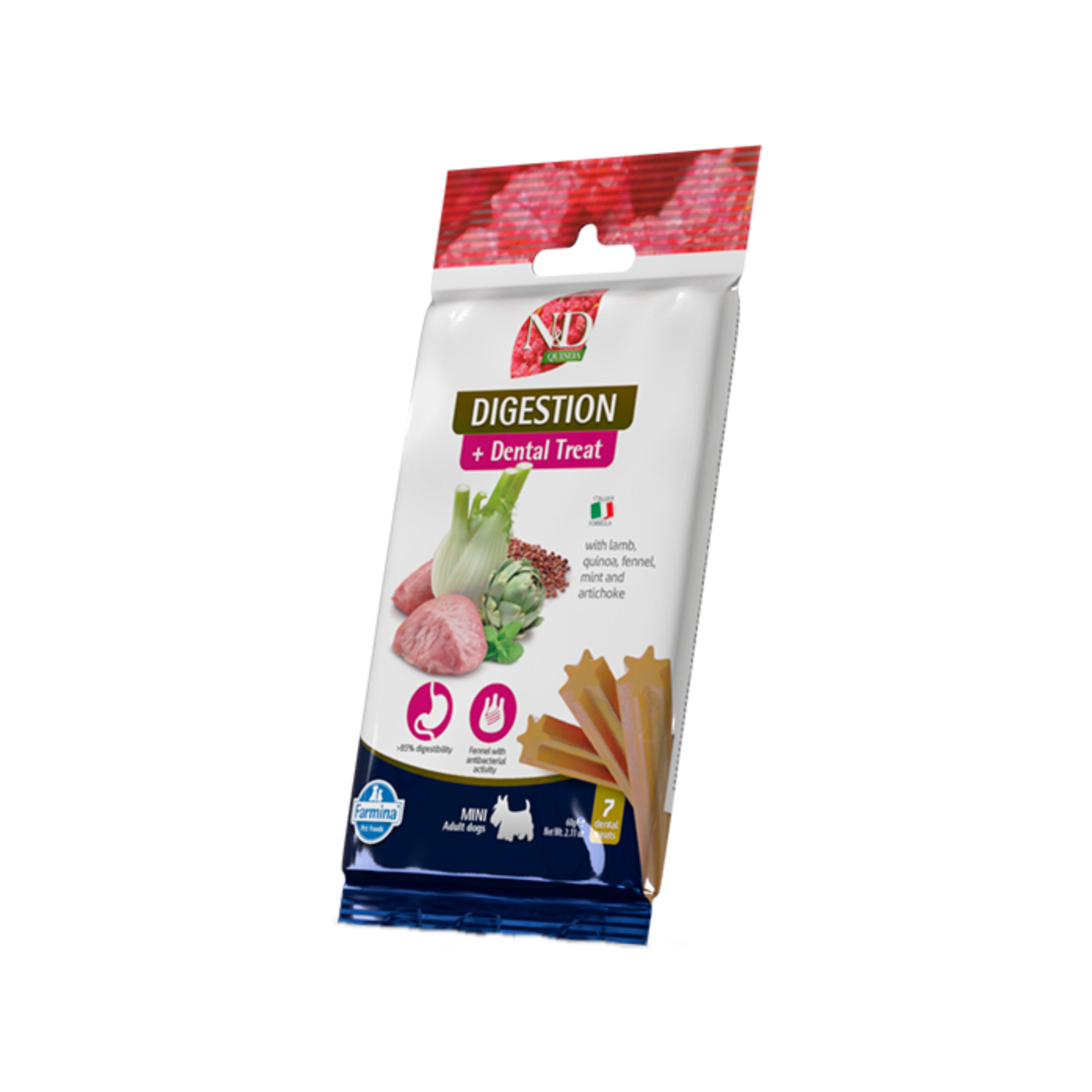 Friandise dentaire pour chien favorisant la digestion - Agneau, quinoa et menthe 60 g