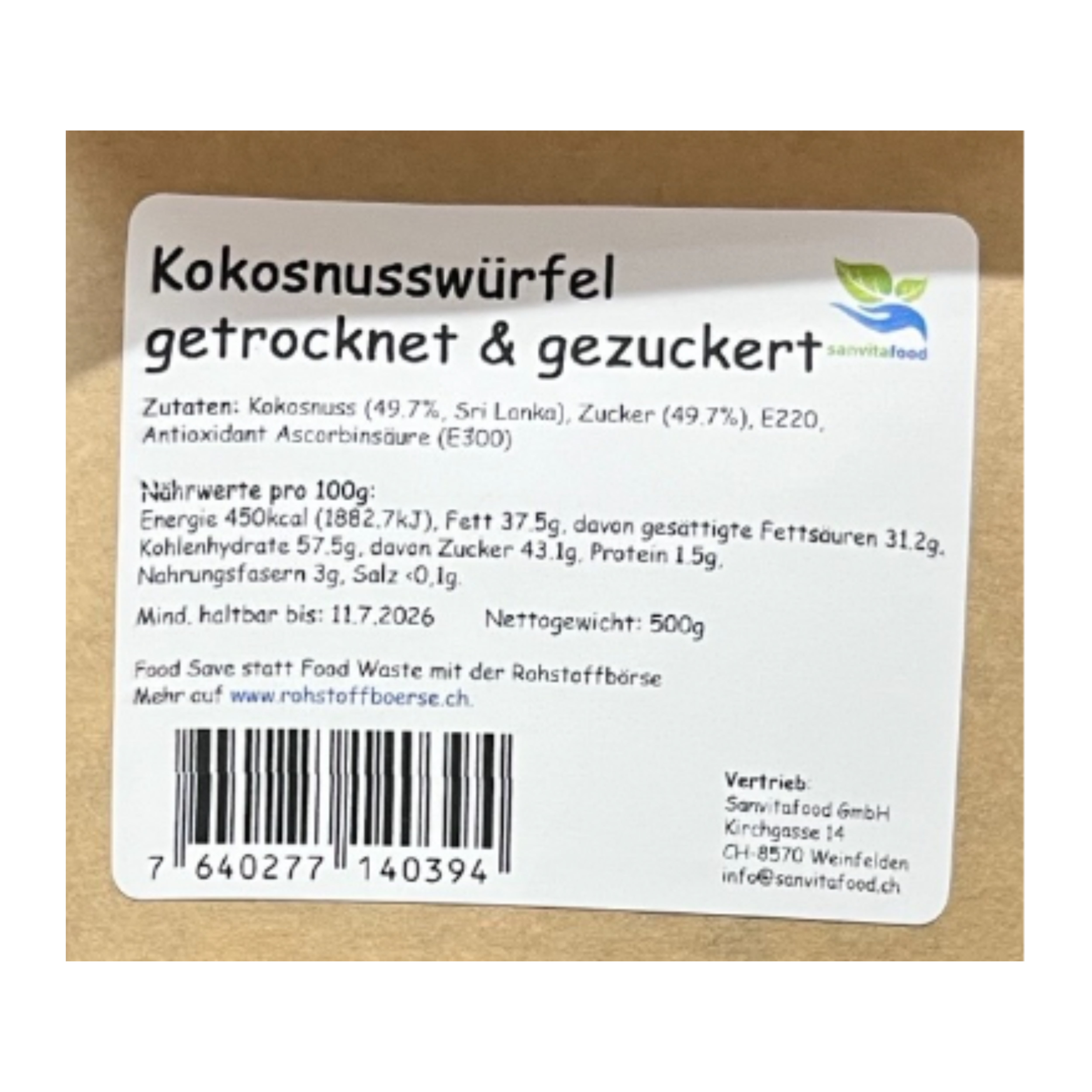 Kokosnusswürfel getrocknet 500g