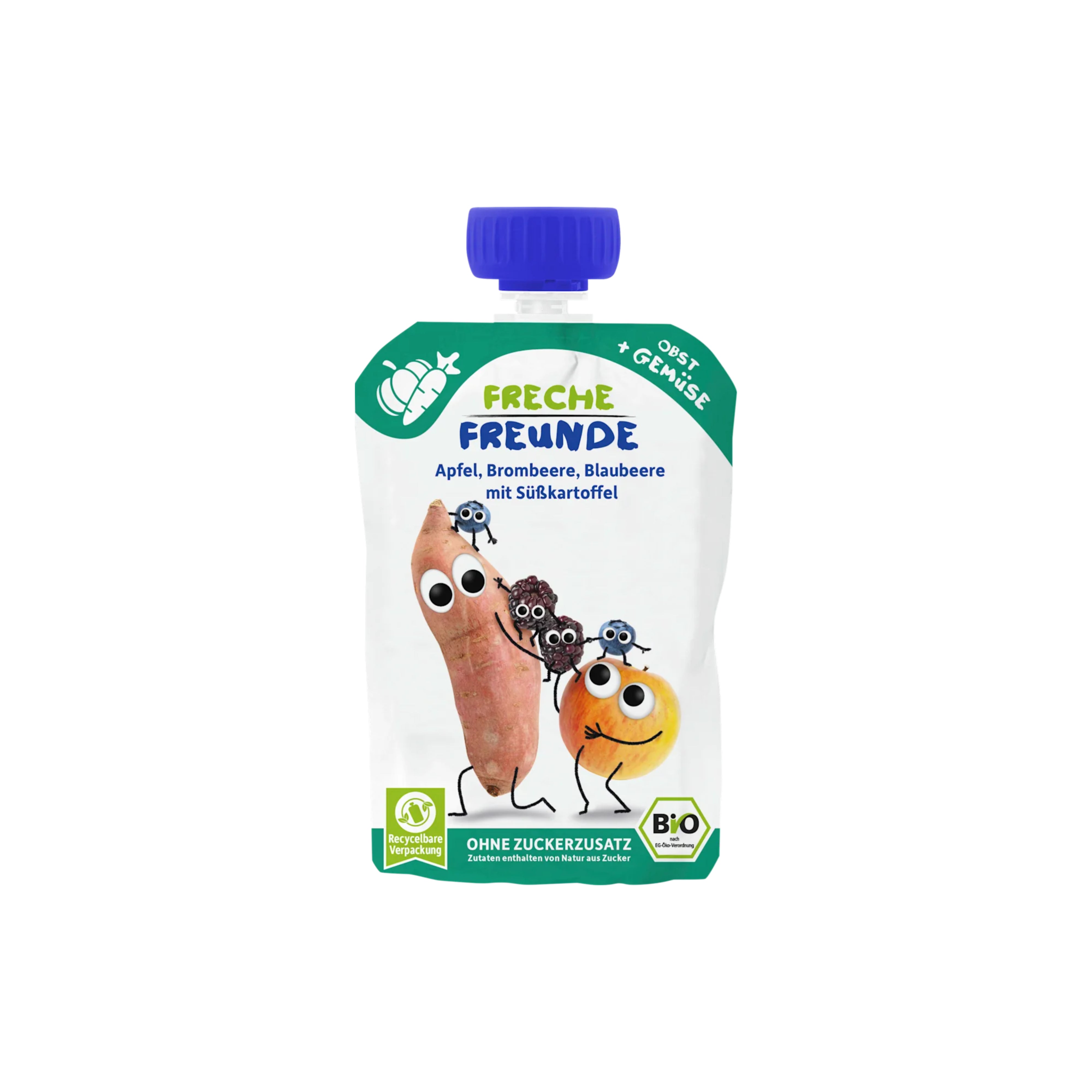 Quetschbeutel Apfel, Brombeere, Blaubeere und Süsskartoffel Bio 100g