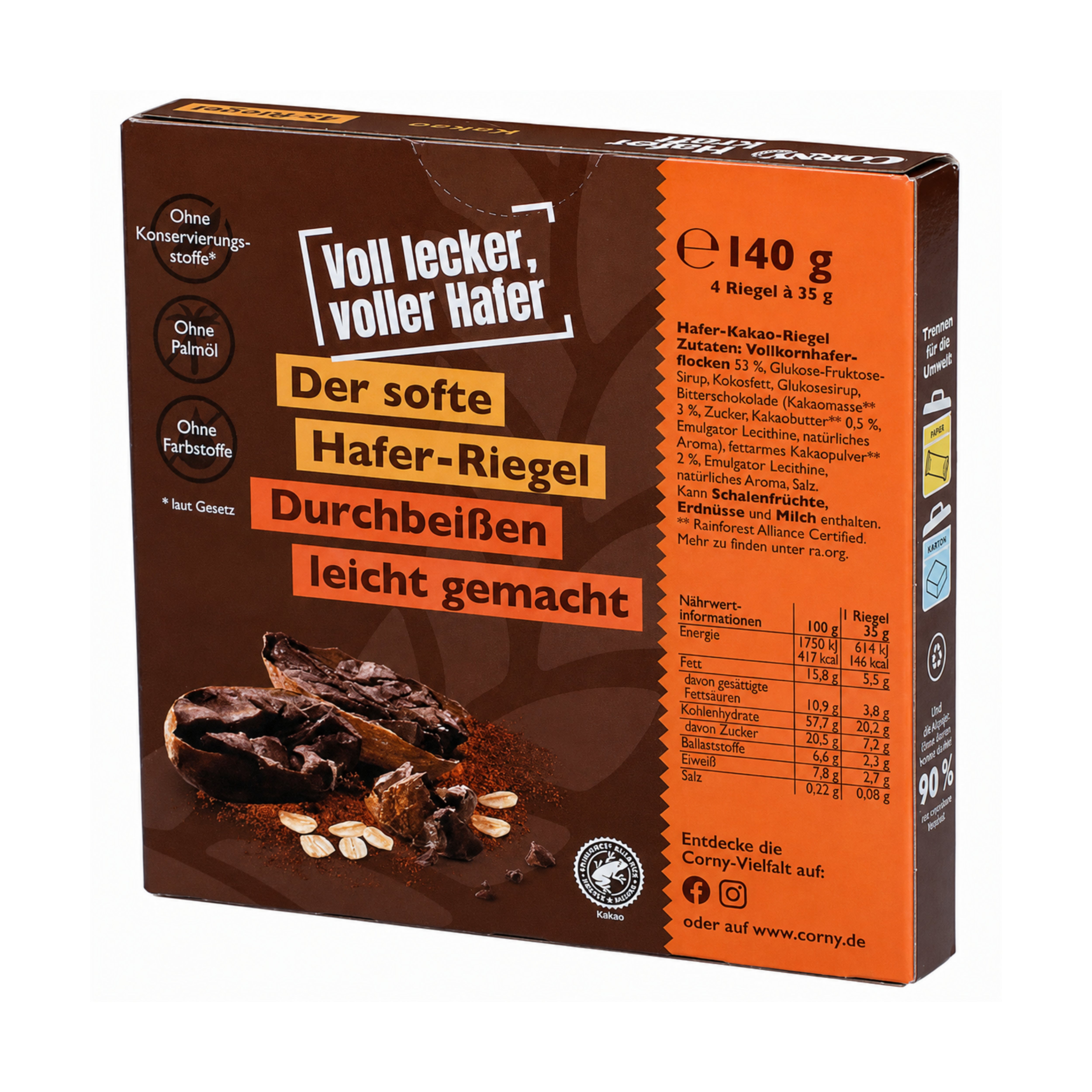 Barres Haferkraft au cacao, paquet de 4 - 140 g