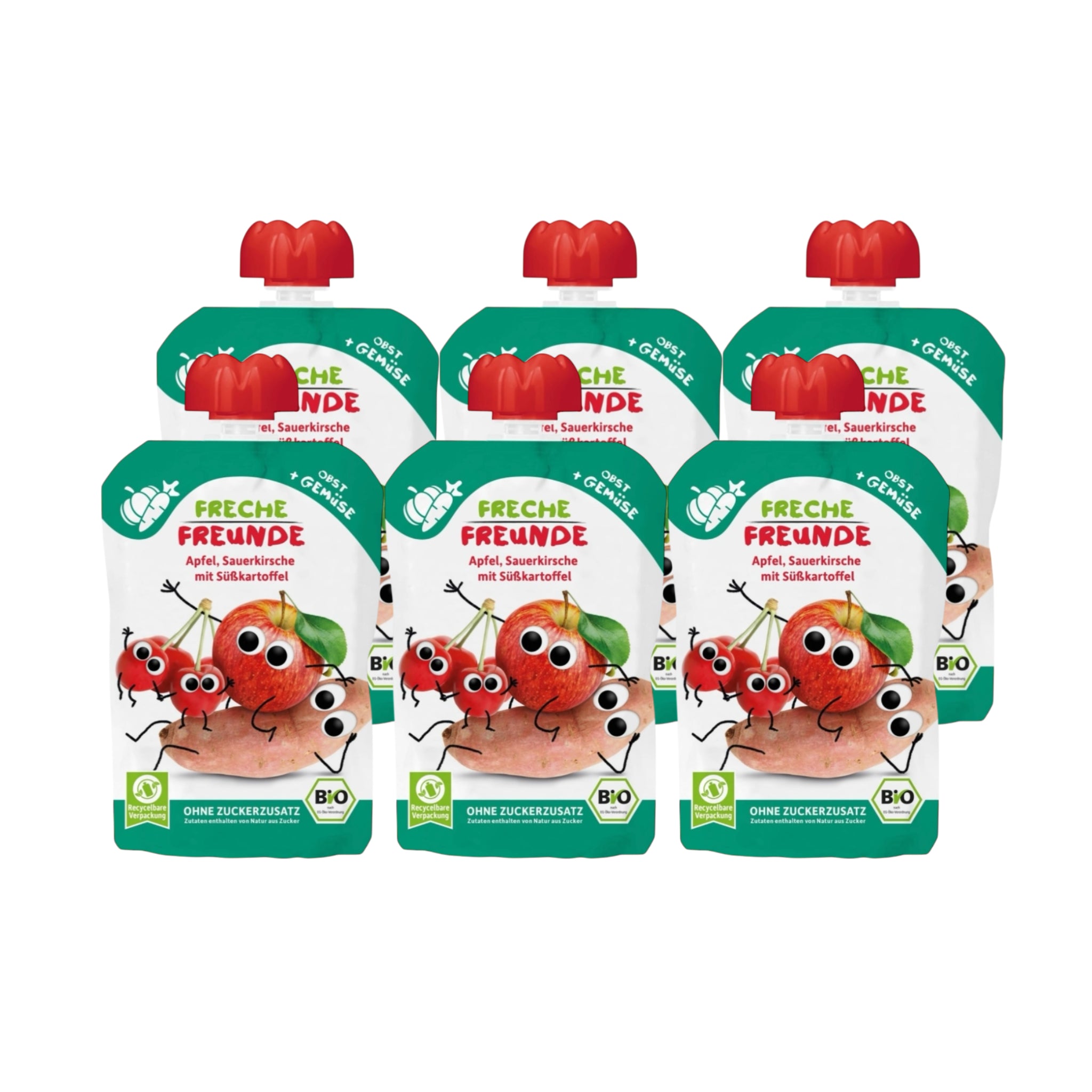 Sachets de pommes, cerises et patates douces bio à presser, 6 x 100 g