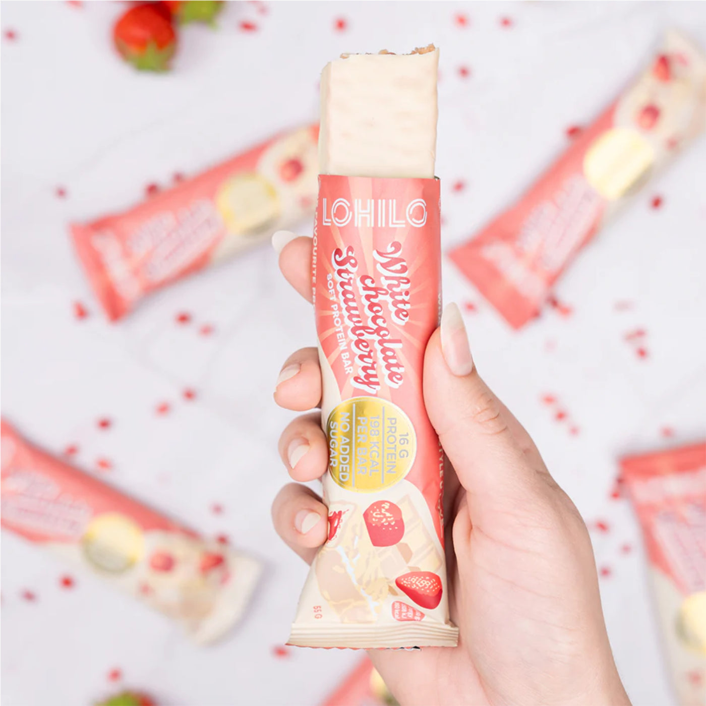 High Protein Riegel Soft Core - White Choc Strawberry 12 x 55g