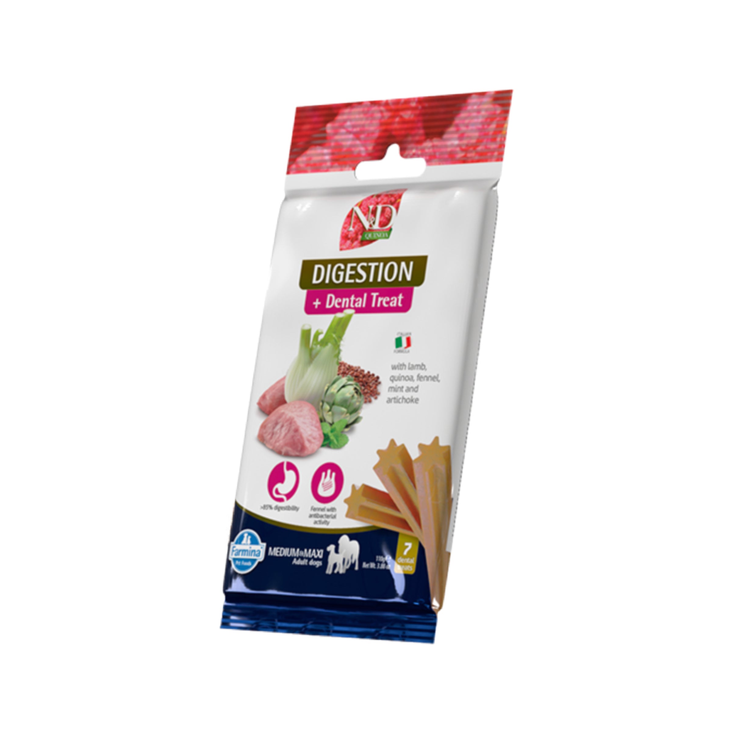 Friandises dentaires pour la digestion Adulte Agneau, quinoa, fenouil, menthe et artichaut 60 g