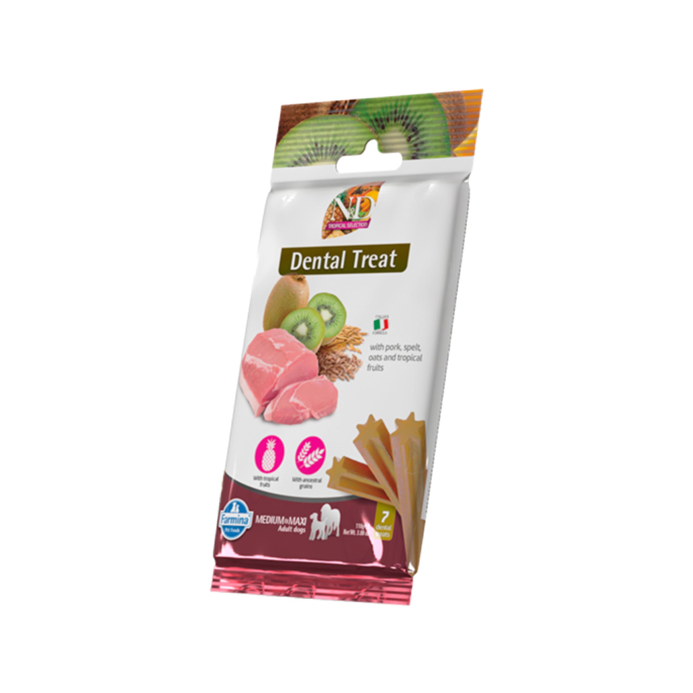 Friandises dentaires pour chiens au porc, flocons d'avoine et fruits tropicaux 100 g