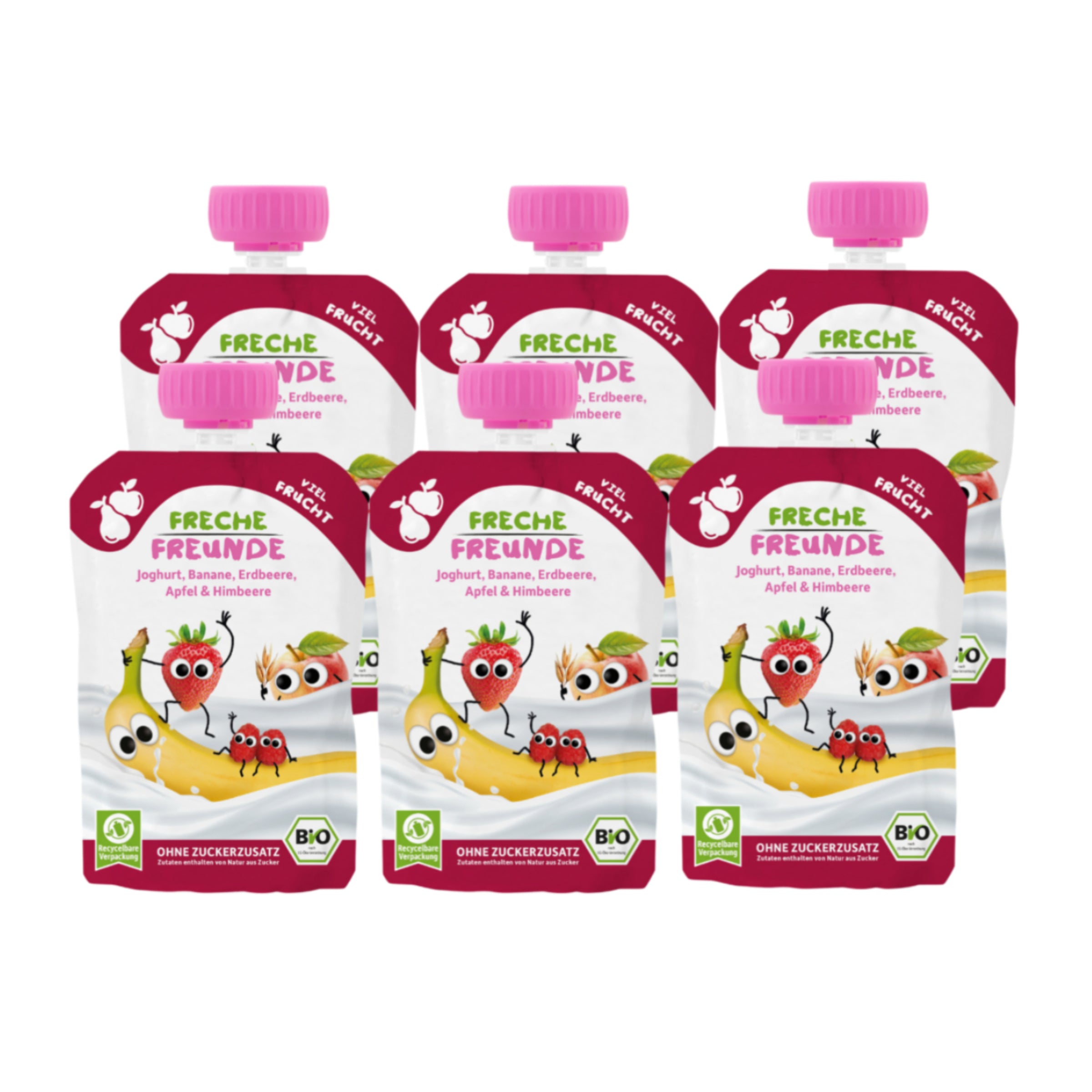 Quetschbeutel Joghurt, Banane, Erdbeere, Apfel & Himbeere Bio 6 x 100g