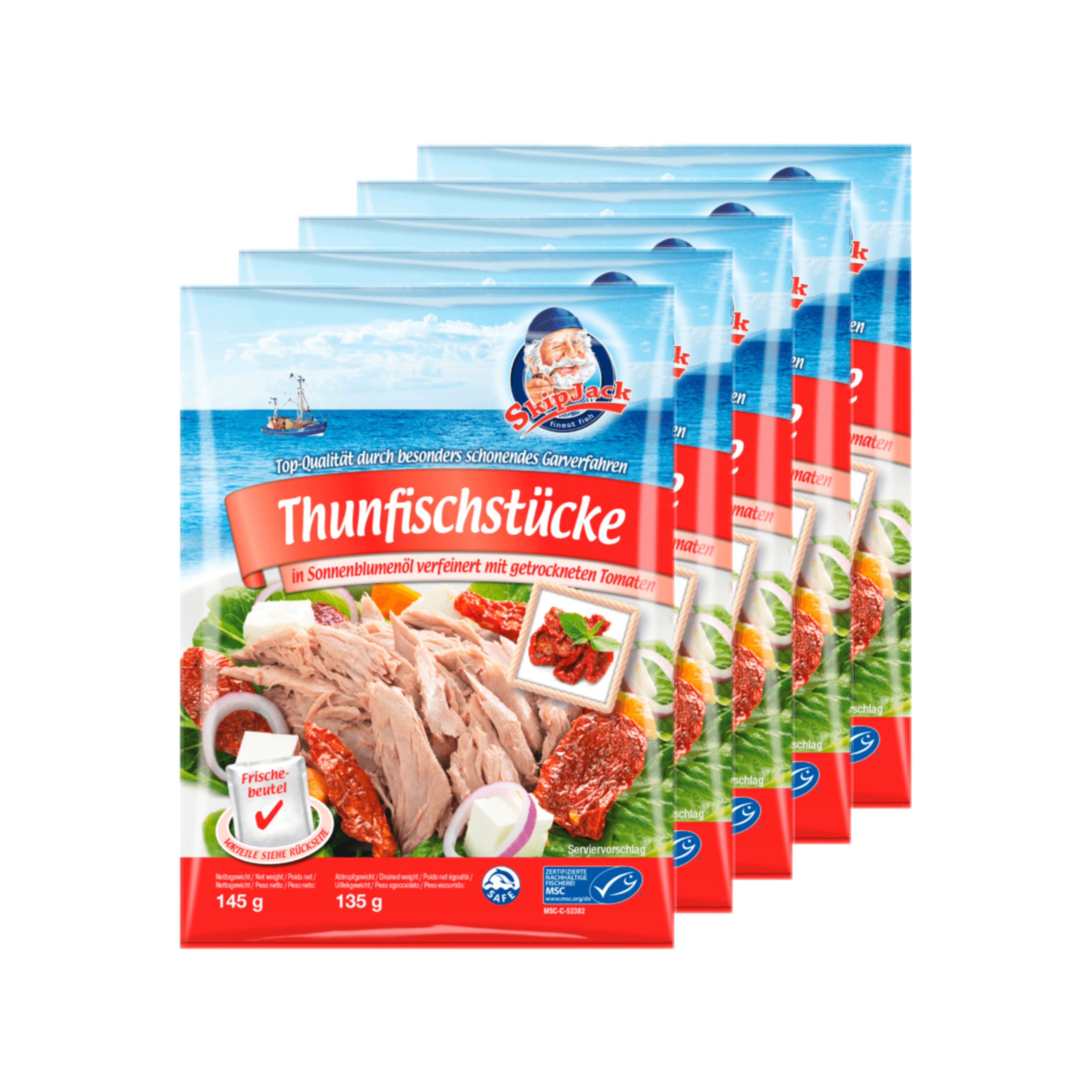 Thunfischstücke MSC in Öl mit getrocknete Tomaten 5 x 145g