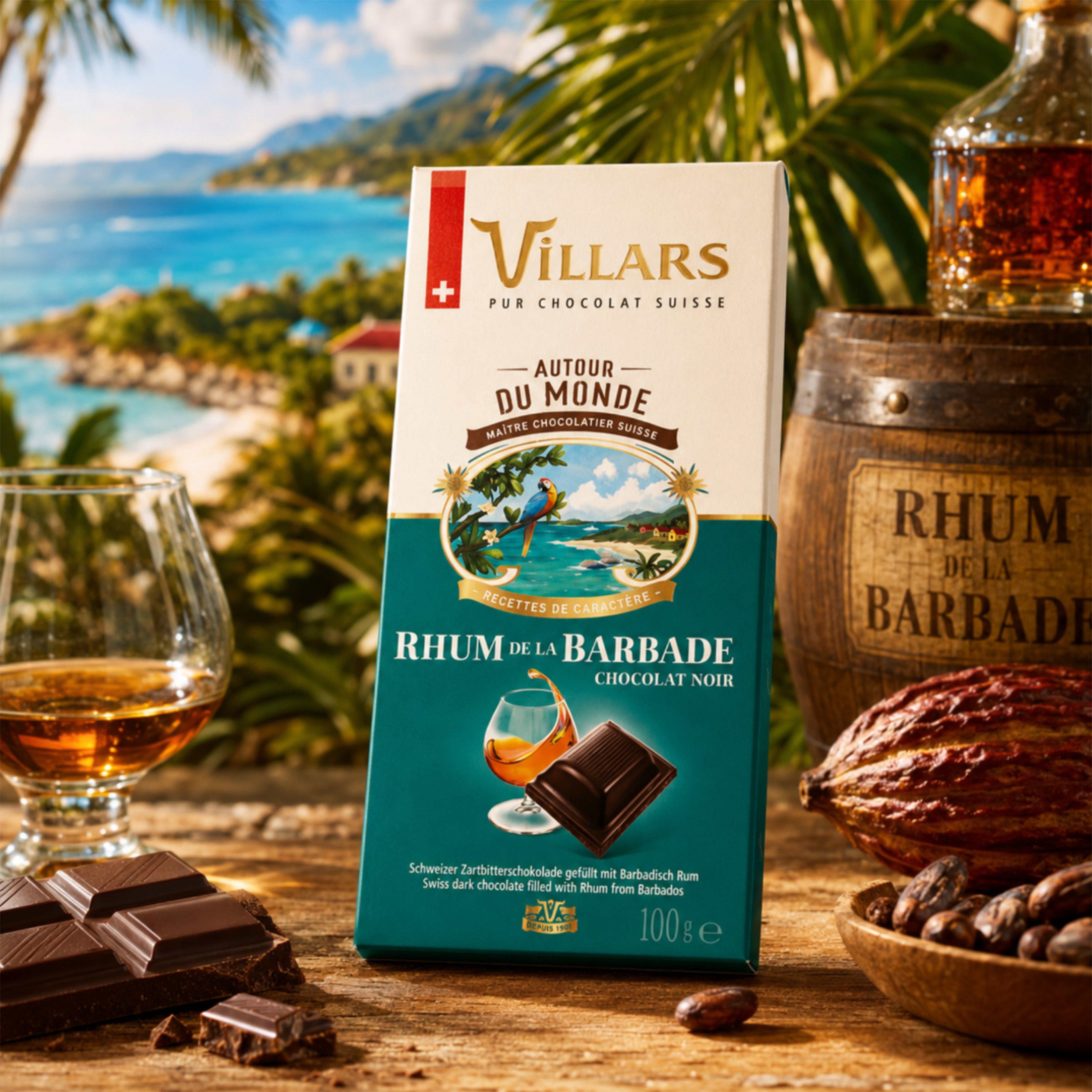 Schweizer Zartbitterschokolade mit Barbados-Rum 100g