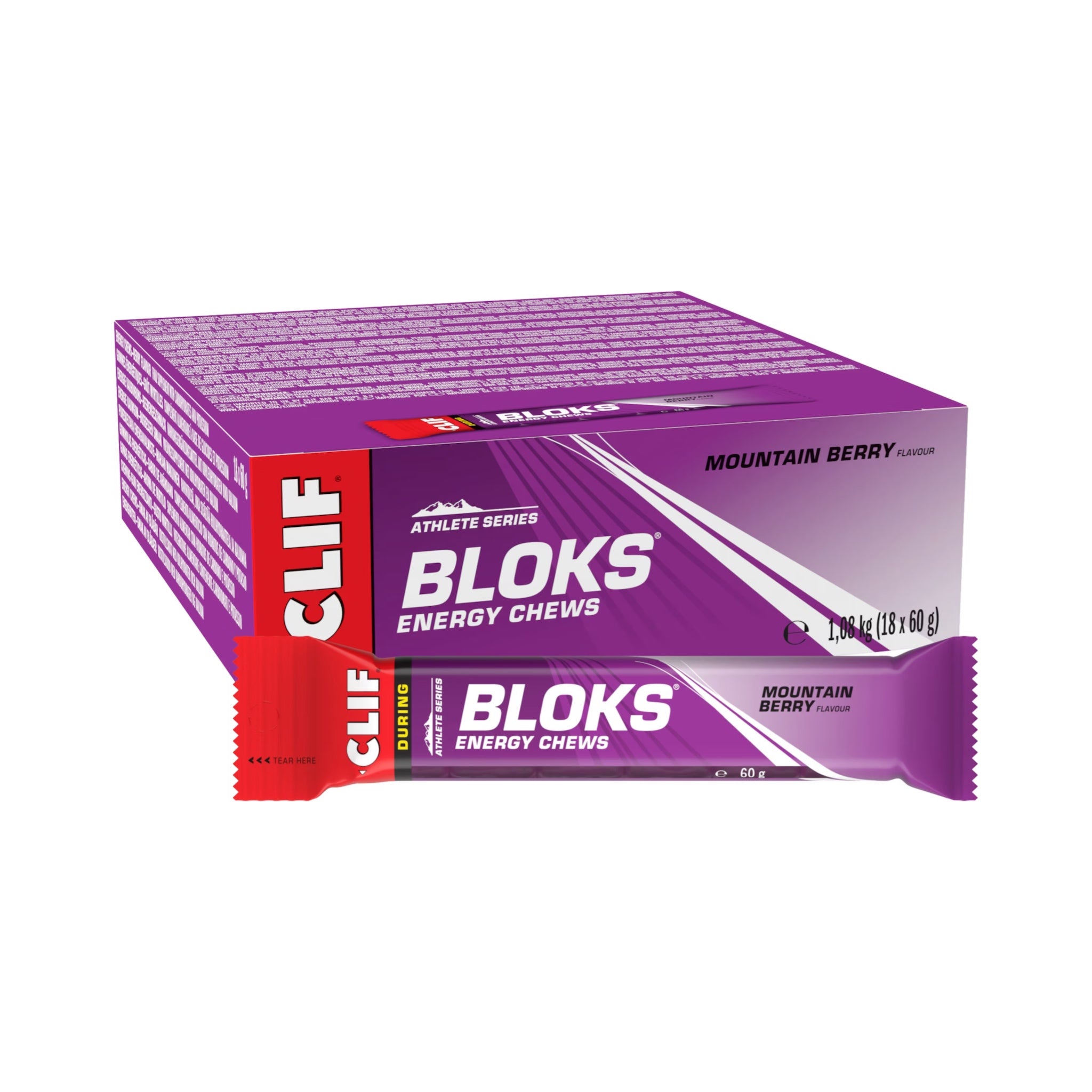 CLIF Shot Energy Chew Bloks Mountain Berry 18 x 60g