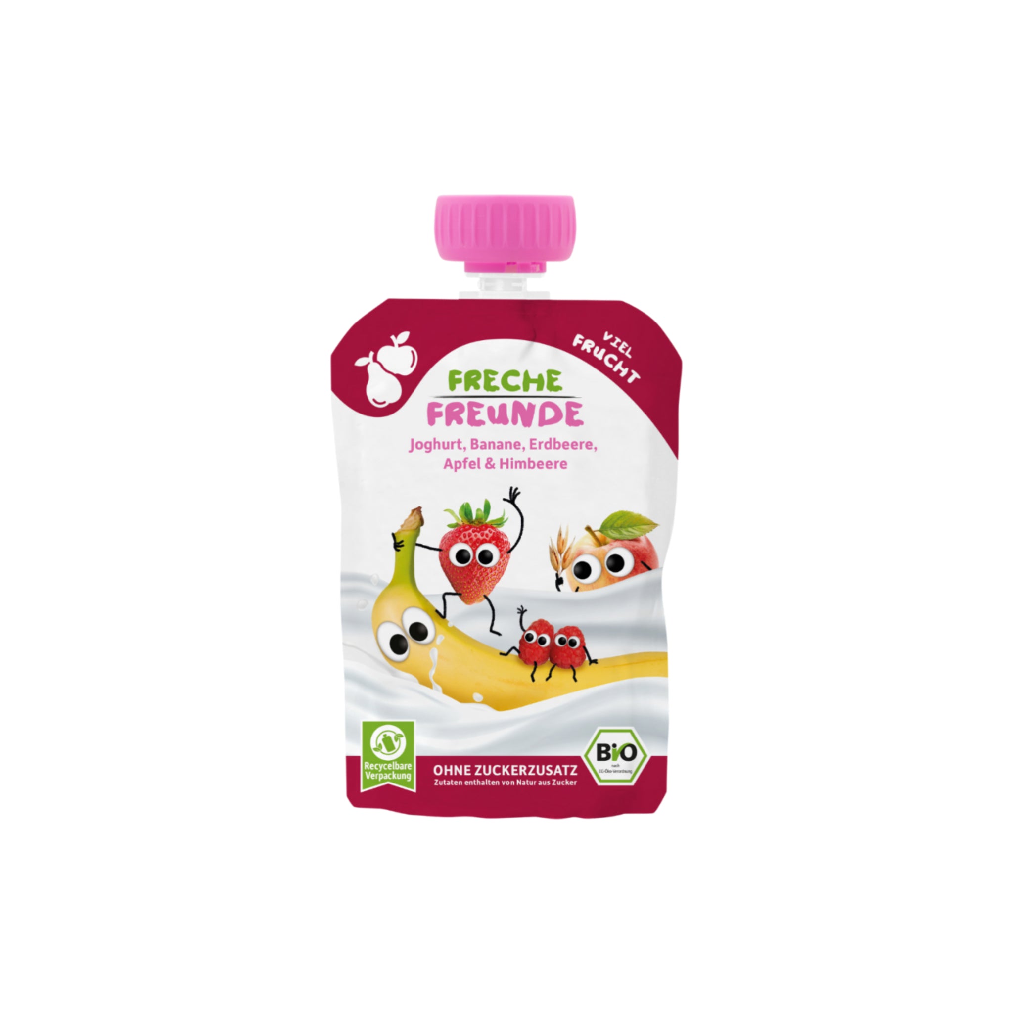 Quetschbeutel Joghurt, Banane, Erdbeere, Apfel & Himbeere Bio 100g