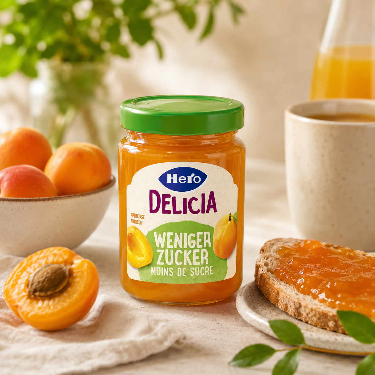 Confiture d'abricots Hero Delicia avec moins de sucre 220 g
