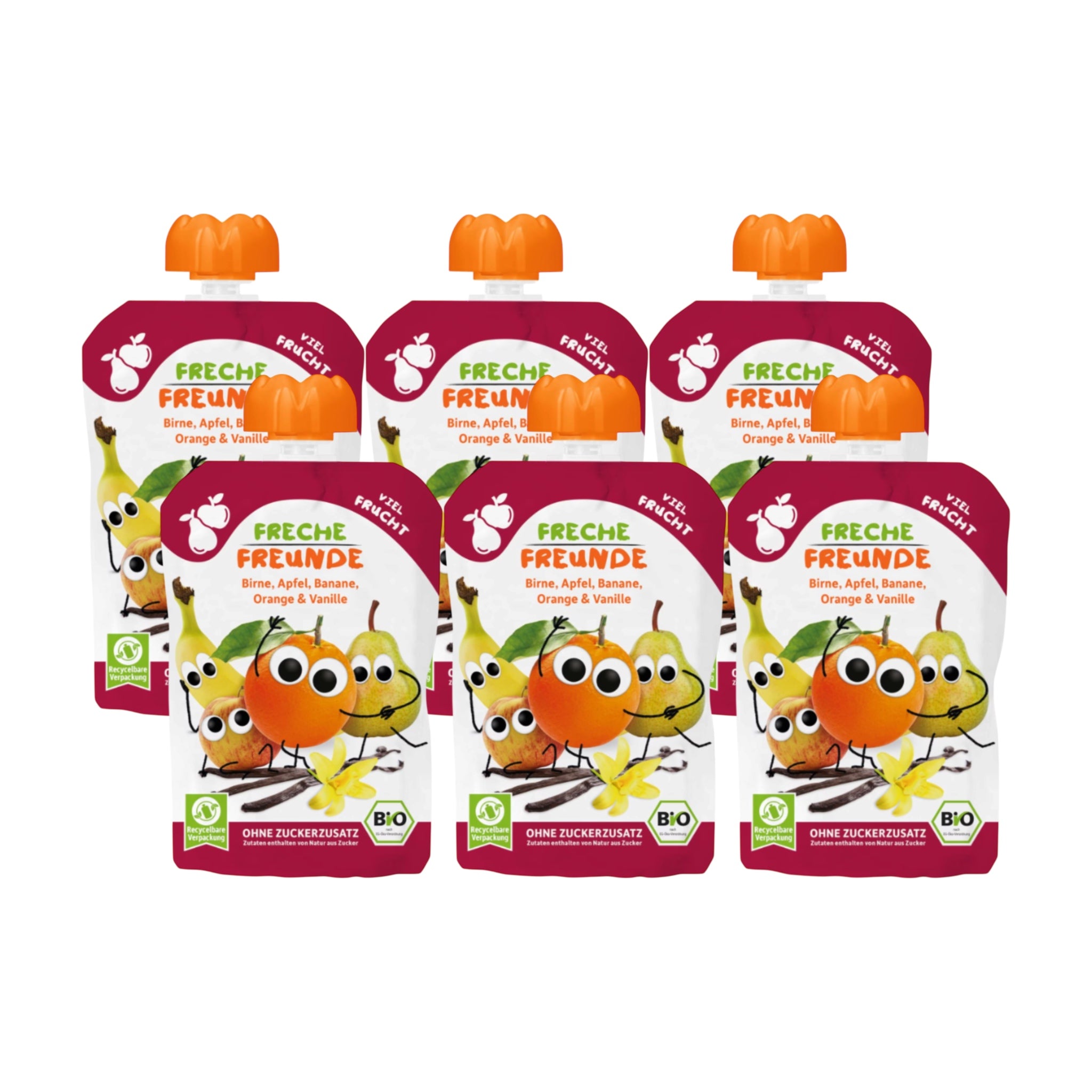 Pear, Apple, Banana, Orange &amp; Vanilla Squeeze Pouches 6 x 100g