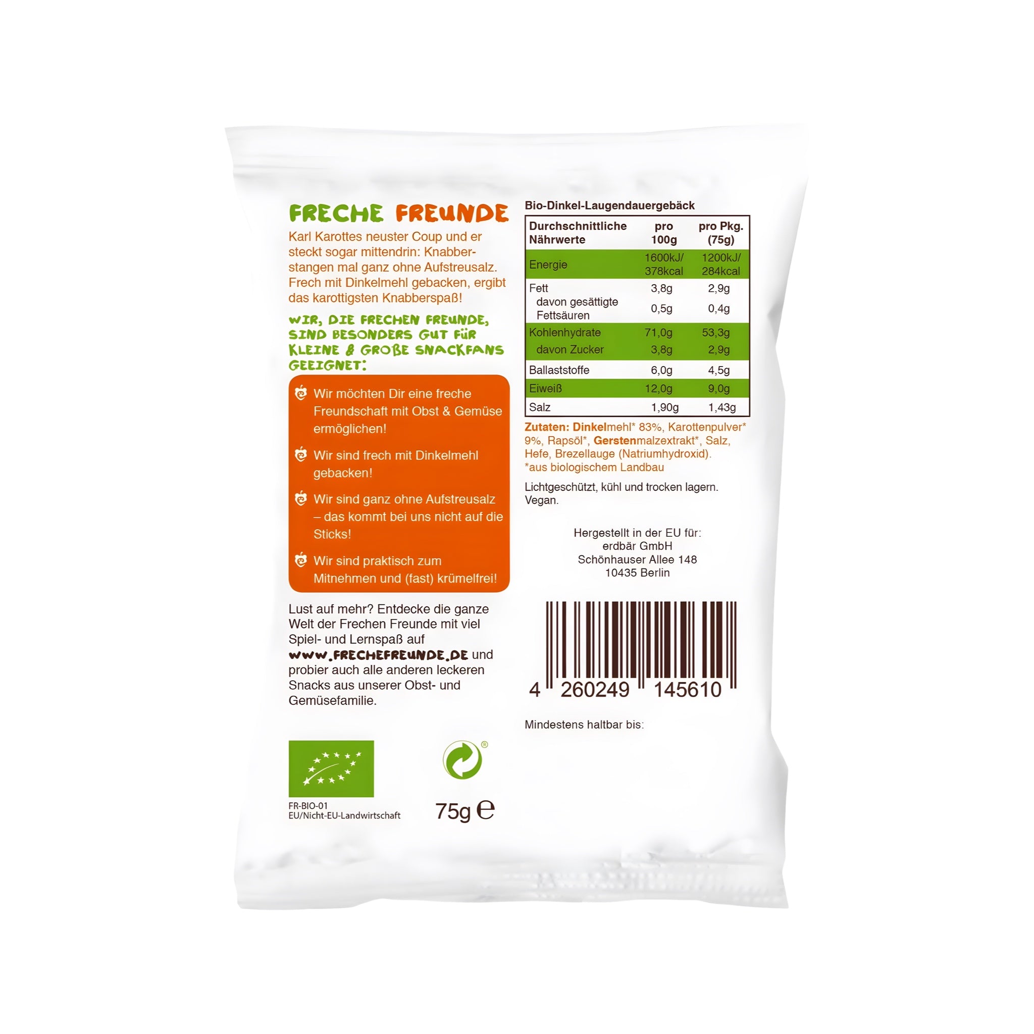 Bâtonnets de bretzel aux carottes bio 75 g