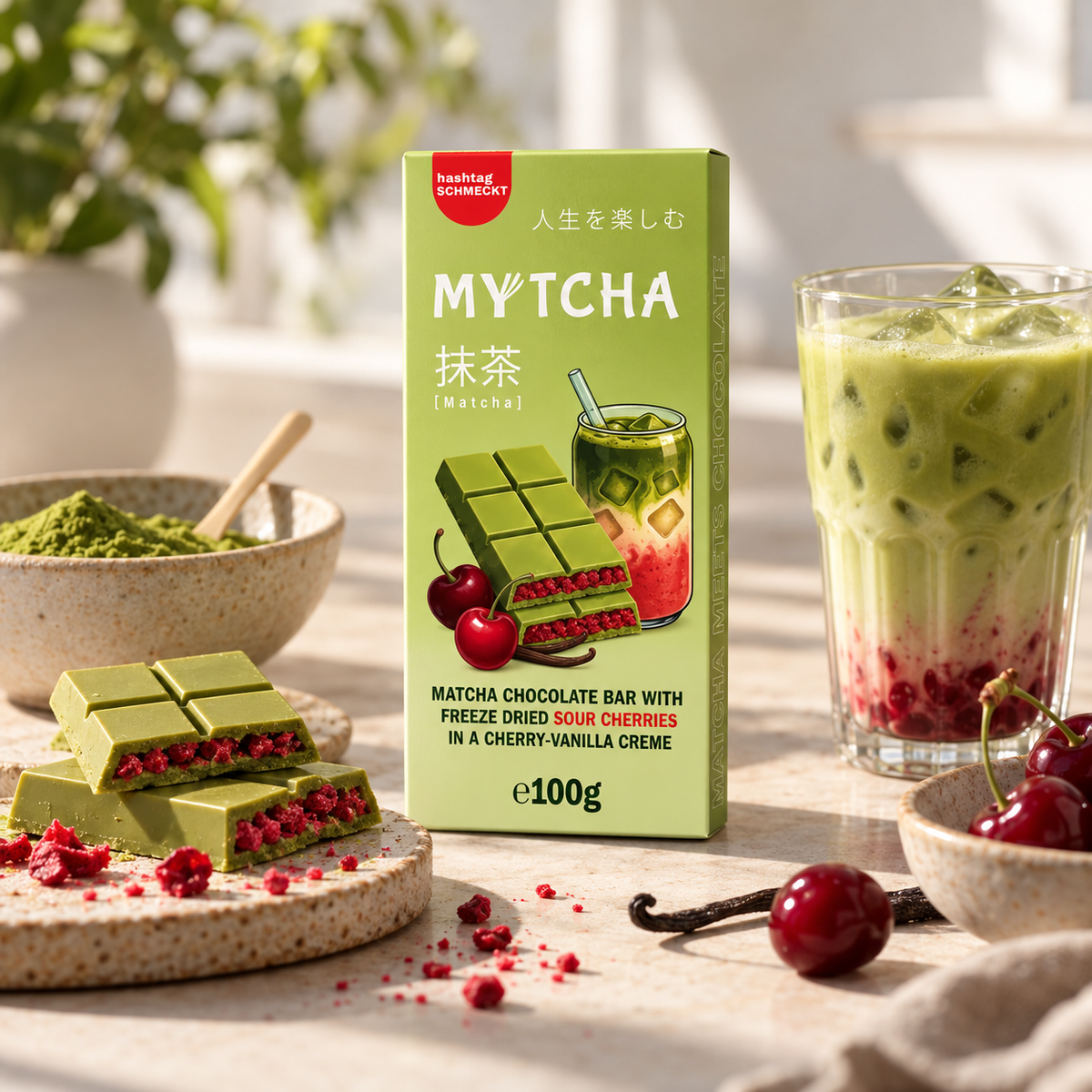 Matcha-Schokolade Cherry Vanilla 100g