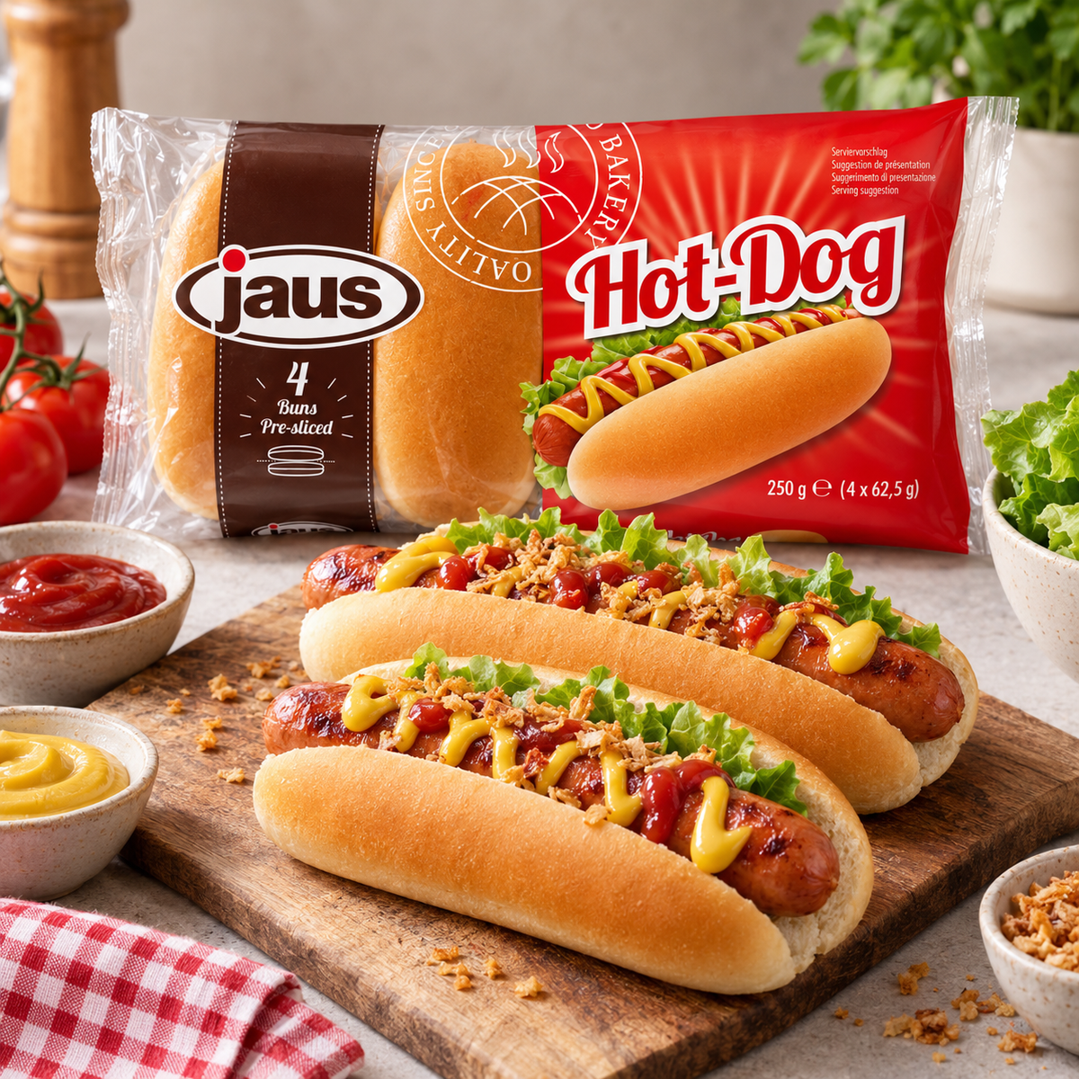 Hot Dog Buns geschnitten 4er Pack - 250g