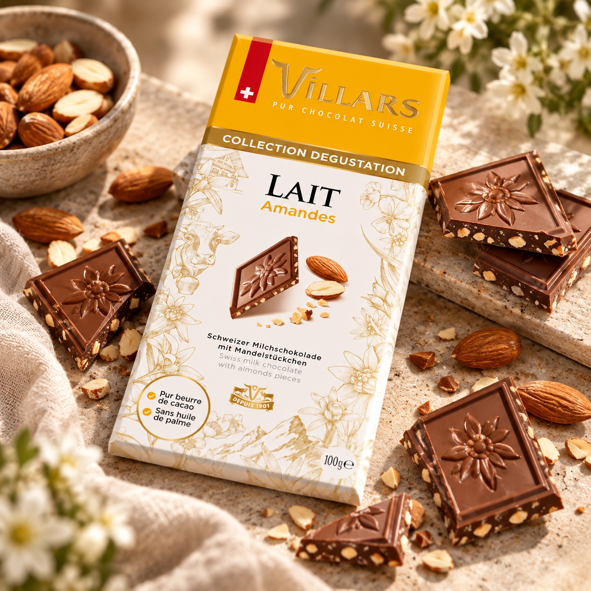 Chocolat au lait suisse aux amandes 100g
